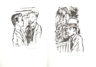 Dvě serigrafie z&nbsp;Hrabalovy knihy Hovory lidí