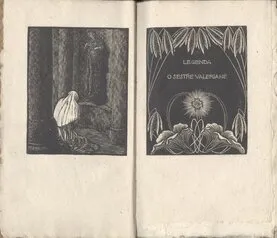  Titulní list a frontispis  knihy J. Krecara Legenda o&nbsp;sestře Valerianě (F. Kobliha)